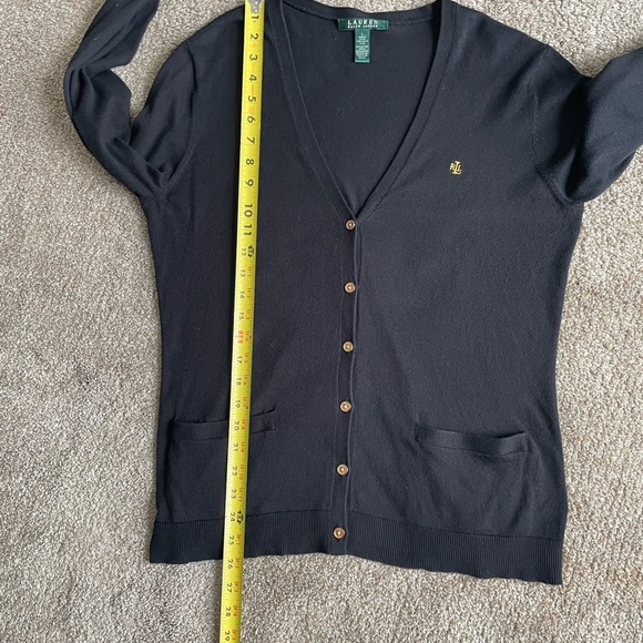 Lauren Ralph Lauren Classic Black Cardigan Size L Old money Quiet Luxury Cotton - Picture 8 of 8
